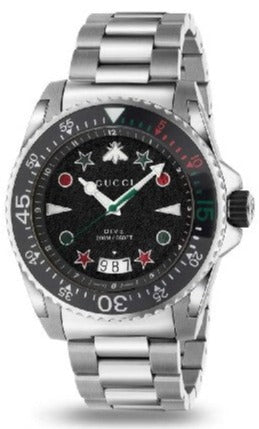 Gucci Dive Quartz Black Dial Silver Steel Strap Watch For Men - YA136221 Buy Now By Gucci