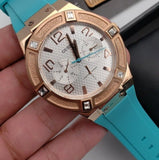 Guess Jet Setter White Dial Turquoise Silicone Strap Watch For Women - W0564L3 Buy Now By Guess
