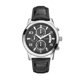 Guess Exec Chronograph Quartz Black Dial Black Leather Strap Watch for Men - W0076G1 Buy Now By Guess
