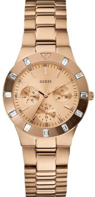 Guess Glisten Multifunction Quartz Rose Gold Dial Rose Gold Steel Strap Watch For Women - W16017L1 Buy Now By Guess