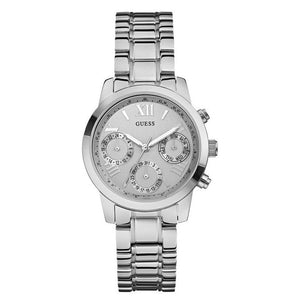 Guess Mini Sunrise Silver Dial Silver Steel Strap Watch For Women - W0448L1 Buy Now By Guess