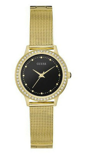 Guess Chelsea Crystals Black Dial Gold Mesh Bracelet Watch For Women - W0647L8 Buy Now By Guess