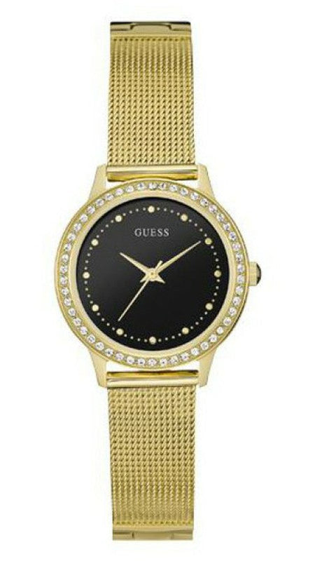 Guess Chelsea Crystals Black Dial Gold Mesh Bracelet Watch For Women - W0647L8 Buy Now By Guess