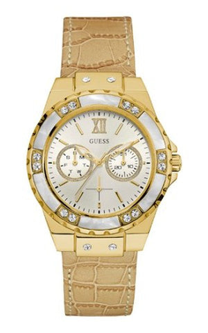 Guess Limelight Quartz Silver Dial Golden Leather Strap Watch For Women - W0775L2 Buy Now By Guess