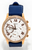 Guess Solar White Rose Gold Dial Blue Rubber Strap Watch For Women - W1135L3 Buy Now By Guess