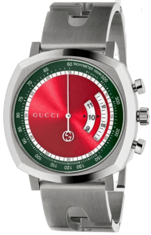 Gucci Grip Quartz Chronograph Red Dial Silver Steel Strap Watch For Men - YA157303 Buy Now By Gucci