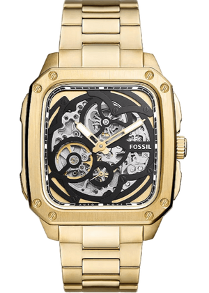 Fossil Inscription Automatic Skeleton Black Dial Gold Steel Strap Watch for Men - BQ2573 Buy Now By Fossil
