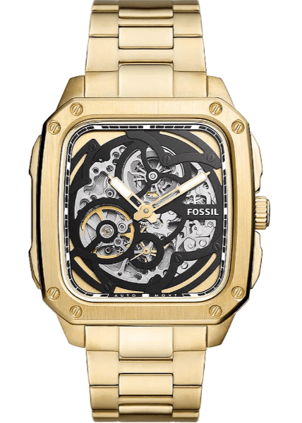 Fossil Inscription Automatic Skeleton Black Dial Gold Steel Strap Watch for Men - BQ2573 Buy Now By Fossil