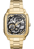 Fossil Inscription Automatic Skeleton Black Dial Gold Steel Strap Watch for Men - BQ2573 Buy Now By Fossil