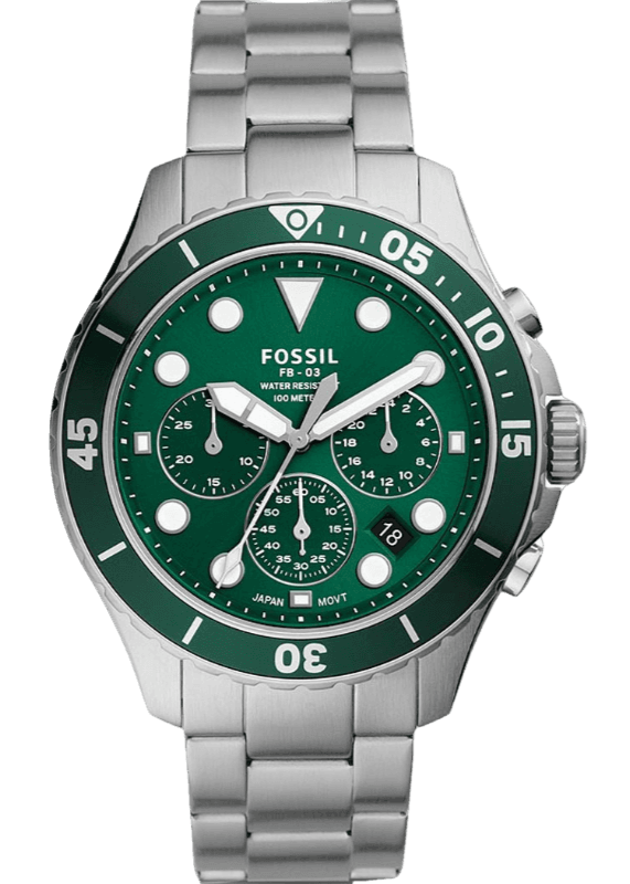 Fossil FB-03 Chronograph Green Dial Silver Steel Strap Watch for Men - FS5726 Buy Now By Fossil