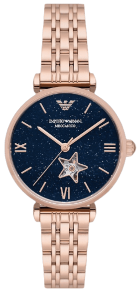 Emporio Armani Meccanico Crystals Black Dial Rose Gold Steel Strap Watch For Women - AR60043 Buy Now By Emporio Armani