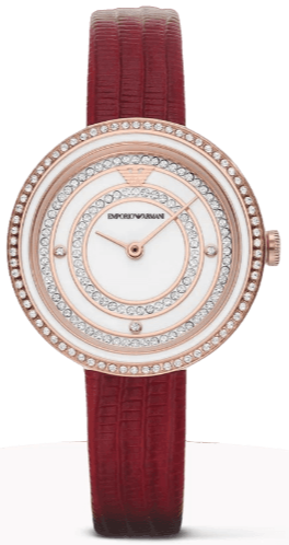 Emporio Armani Two-Hand Analog White Dial Red Leather Strap Watch For Women - AR11532 Buy Now By Emporio Armani