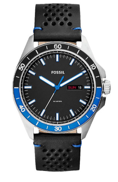 Fossil Sport 54 Day Date Black Dial Black Leather Strap Watch for Men - FS5321 Buy Now By Fossil