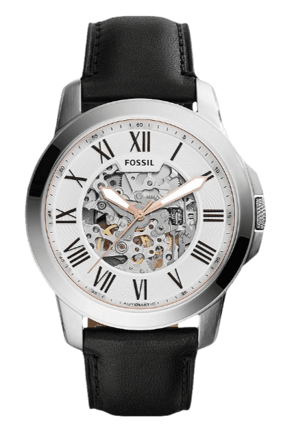 Fossil Grant Automatic Skeleton White Dial Black Leather Strap Watch for Men - ME3101 Buy Now By Fossil