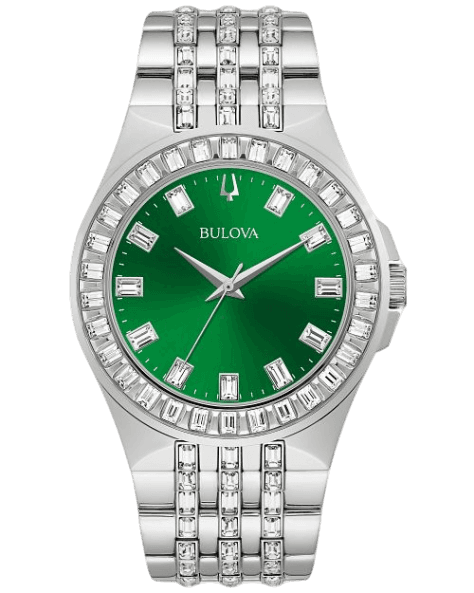 Bulova Phantom Classic Baguette Green Dial Silver Steel Strap Watch for Men - 96A253 Buy Now By Bulova