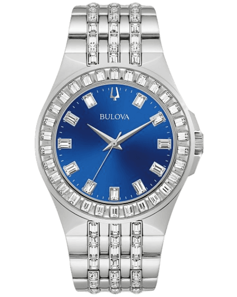 Bulova Phantom Baguette Crystal Blue Dial Silver Steel Strap Watch for Men - 96A254 Buy Now By Bulova