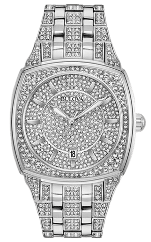 Bulova Phantom Swarovski Crystal Pave Silver Dial Silver Steel Strap Watch for Men - 98B296 Buy Now By Bulova