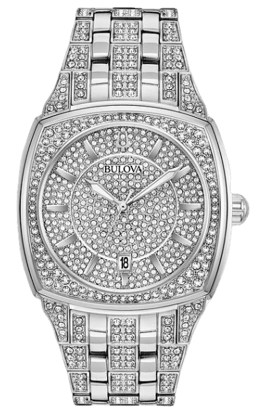 Bulova Phantom Swarovski Crystal Pave Silver Dial Silver Steel Strap Watch for Men - 98B296 Buy Now By Bulova