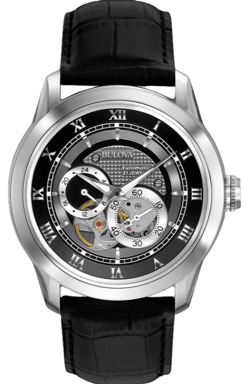 Bulova BVA Classic Automatic Silver Dial Black Leather Strap Watch for Men - 96A135 Buy Now By Bulova