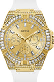 Guess Baguette Crystals Gold Dial White Silicone Strap Watch For Men - GW0208G3 Buy Now By Guess