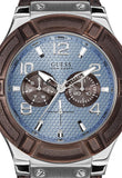 Guess Rigor Analogue Quartz Blue Dial Brown Leather Strap Watch For Men - W0040G10 Buy Now By Guess