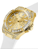 Guess Baguette Crystals Gold Dial White Silicone Strap Watch For Men - GW0208G3 Buy Now By Guess