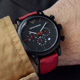 Emporio Armani Luigi Chronograph Black Dial Red Leather Strap Watch For Men - AR1971 Buy Now By Emporio Armani