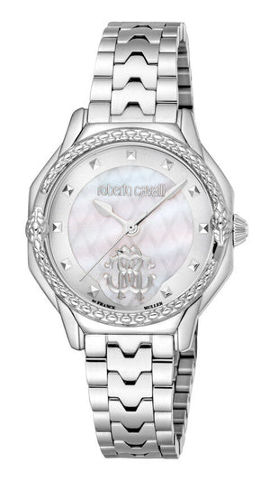 Just Cavalli Classic Diamonds Mother of Pearl Dial Silver Steel Strap Watch for Women - RV1L225M0041 Authentic Buy Shop Now