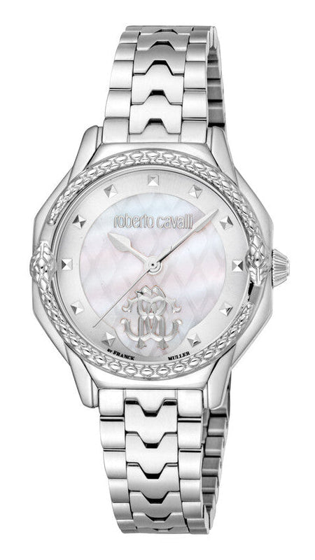 Just Cavalli Classic Diamonds Mother of Pearl Dial Silver Steel Strap Watch for Women - RV1L225M0041 Authentic Buy Shop Now