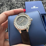 Swarovski Lovely Crystals Mother of Pearl Black Dial Black Leather Strap Watch for Women - 5242898 Buy Now By Swarovski