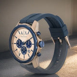 Armani Exchange Hampton Chronograph Rose Gold Dial Blue Silicone Strap Watch For Men - AX1730 Buy Now By Armani Exchange