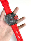 Diesel Mega Chief Chronograph Black Dial Red Silicone Strap Watch For Men - DZ4427 Buy Now By Diesel