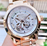 Bulova BVA Skeleton Silver Dial Gold Steel Strap Watch for Men - 97A108 Buy Now By Bulova