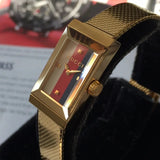 Gucci G Frame Quartz Diamonds White Red Blue Dial Gold Mesh Bracelet Watch For Women - YA147511