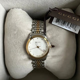 Gucci G Timeless Diamonds Mother of Pearl Dial Two Tone Mesh Bracelet Watch for Women - YA126513