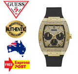 Guess Phoenix Multifunction Crystals Gold Dial Black Silicone Strap Watch For Men - GW0048G2 Buy Now By Guess