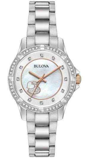 Bulova Crystal Collection Mother of Pearl Dial Silver Steel Strap Watch for Women - 98L232 Buy Now By Bulova