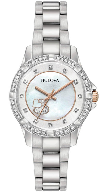 Bulova Crystal Collection Mother of Pearl Dial Silver Steel Strap Watch for Women - 98L232 Buy Now By Bulova