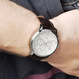 Guess Horizon Chronograph White Dial Brown Leather Strap Watch For Men - W0380G2 Buy Now By Guess