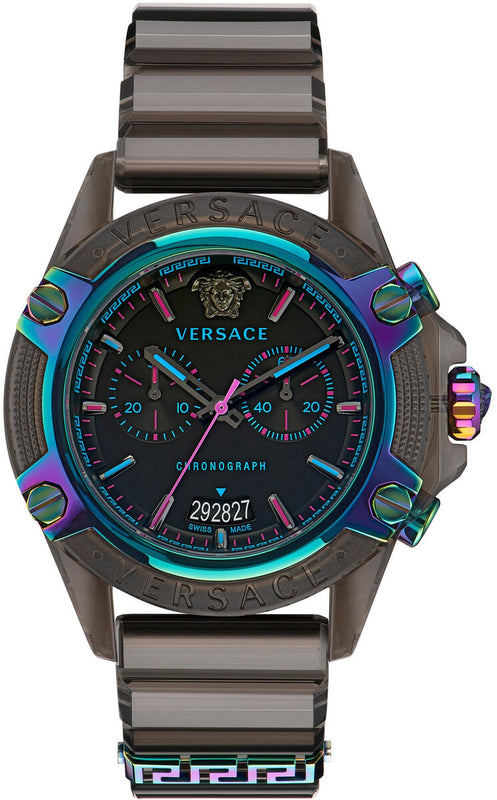 Versace Icon Active Chronograph Quartz Black Dial Black Steel Strap Watch For Men - VEZ701022 Buy Now By Versace