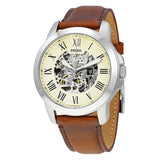 Fossil Grant Automatic Beige Skeleton Dial Brown Leather Strap Watch for Men - ME3099 Buy Now By Fossil