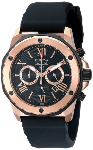 Bulova Marine Star Chronograph Black Dial Black Rubber Strap Watch for Men - 98B104 Buy Now By Bulova