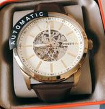 Fossil Flynn Mechanical Skeleton Beige Dial Brown Leather Strap Watch for Men - BQ2215 Buy Now By Fossil
