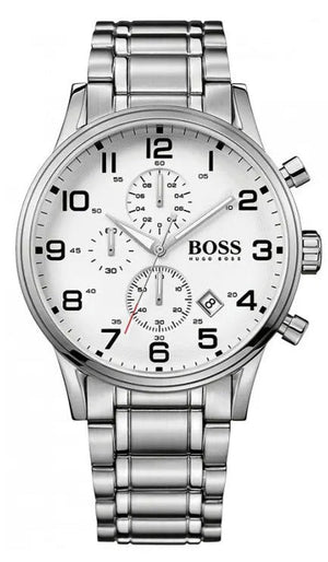 Hugo Boss Aeroliner Chronograph Quartz White Dial Silver Steel Strap Watch For Men - HB1512445 Buy Now By Hugo Boss