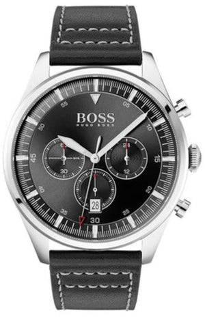 Hugo Boss Pioneer Chronograph Black Dial Black Leather Strap Watch For Men - 1513708 Buy Now By Hugo Boss