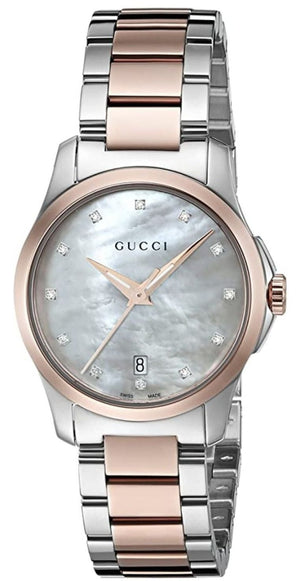 Gucci G Timeless Diamonds Mother of Pearl Dial Two Tone Steel Strap Watch For Women - YA126544 Buy Now By Gucci