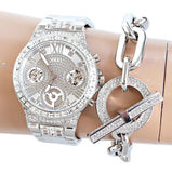 Guess Moonlight Multi Function Diamonds Silver Dial Silver Steel Strap Watch for Women - GW0320L1 Buy Now By Guess