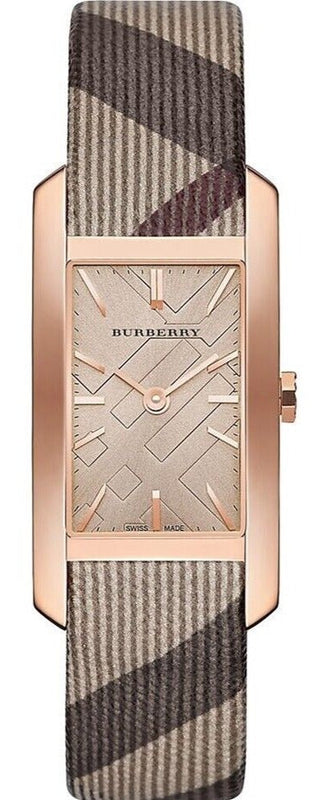Burberry The Pioneer Rose Gold Dial Haymarket Brown Leather Strap Watch for Women - BU9408 Buy Now By Burberry