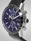 Hugo Boss Rafale Chronograph Quartz Blue Dial Black Leather Strap Watch For Men - HB1513391 Buy Now By Hugo Boss