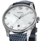 Gucci G-Timeless Signature Mother of Pearl Silver Dial Blue Leather Strap Watch For Women - YA1264049 Buy Now By Gucci